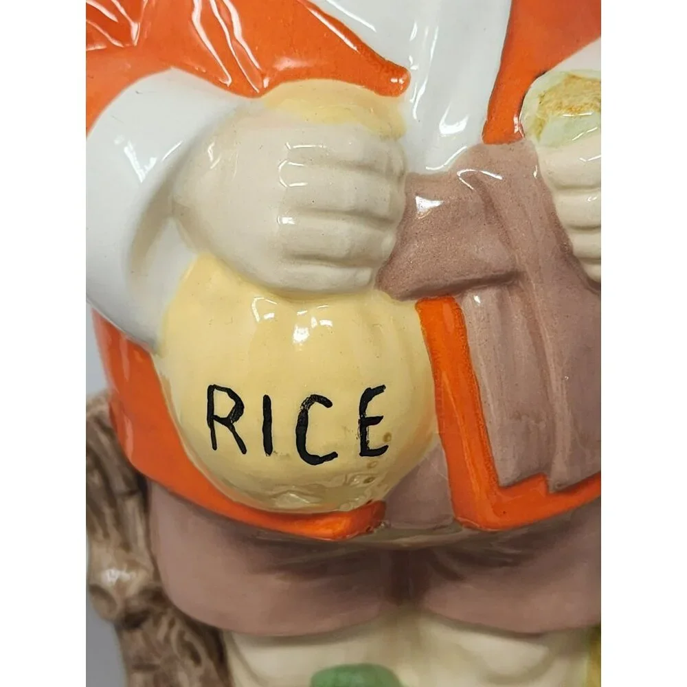 Vintage Ceramic Asian Man Rice Bag Hiking Stick Storage Holder Decanter‎
